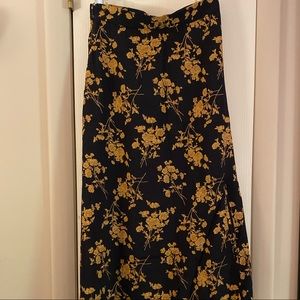 Black and Gold Floral Midi Skirt